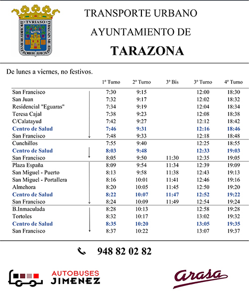 Horario Bus Urbano 2020 - Tarazona