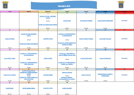 Calendario ejercicios Abril - Ayuntamiento de Tarazona