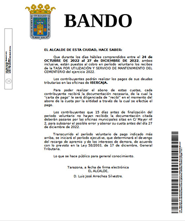 Bando tasa Cementerio 2022