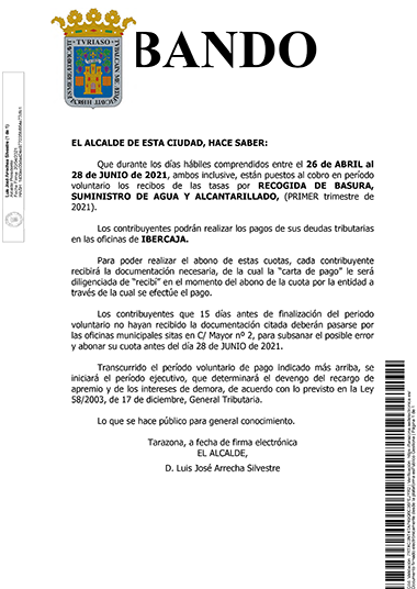 Bando REcogida de basuras suministro de Agua y Alcantarillado