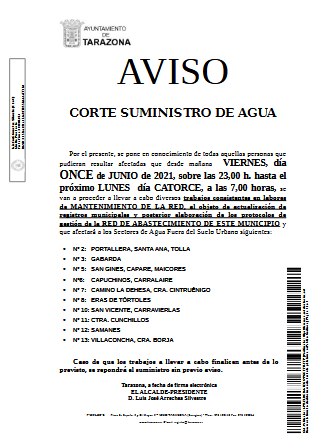 Bando corte de agua Sectores suelo no urbano