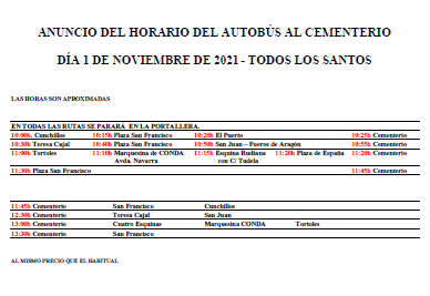 Horario autobús cementerio todos santos 2021