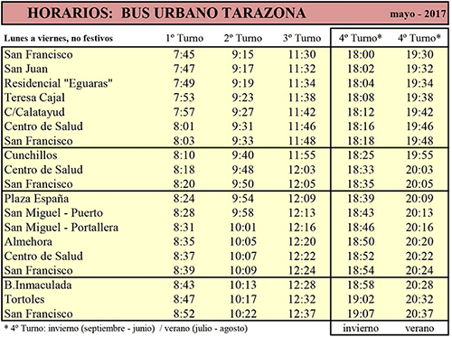Ayuntamiento de tarazona - Horario de autobus urbano