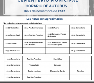 Horario del Cementerio para Todos los Santos 2022 - Tarazona