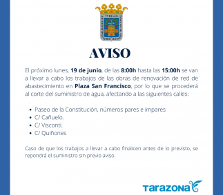 Corte suministro de agua 19 de junio