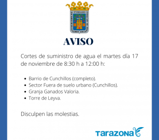 Corte de suministro de agua zona Cunchillos