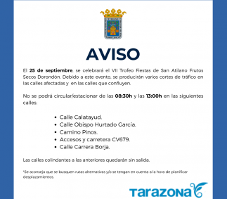 Cortes de tráfico 25 -27 y 28 de septiembre