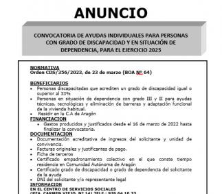 Convocatoria De Ayudas Individuales Para Personas Con Grado De Discapacidad Y En Situación De Dependencia